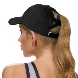 Women Ponytail Baseball Cap - Summer Running Hats Adjustable Sun Caps Ladies UK Black