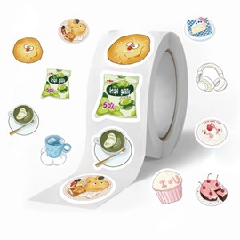 500PCS Cute Food Stickers,1 inch Self-Adhesive Cartoon Food Decals Cool Stickers Food Stickers Roll for Envelope Books Laptops Bottles Crafts Supplies Decorate