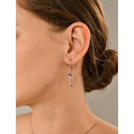 YL Rose Cross Earrings Sterling Silver Flower Dangle Drop Earrings Created Tanzanite Religious Leverback Jewelry for Women