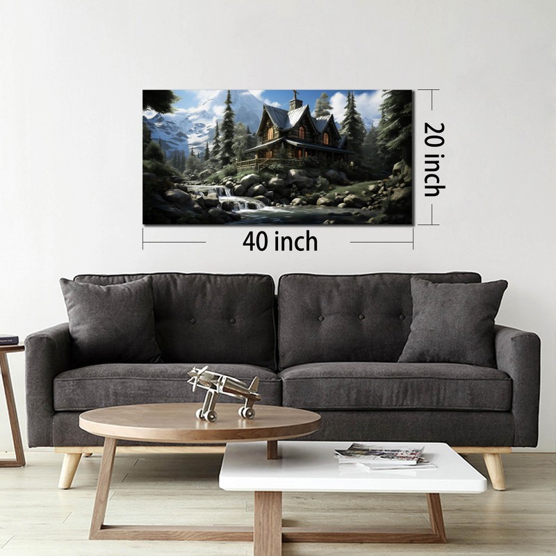ANCXWOTER Landscape Canvas Wall Art Green Forest Large Artwork for