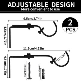 Curtain Rod Brackets, Adjustable Curtain Rod Holder Heavy Duty Curtain Brackets Hooks Hangers for 1 Inch Rod, Set of 2