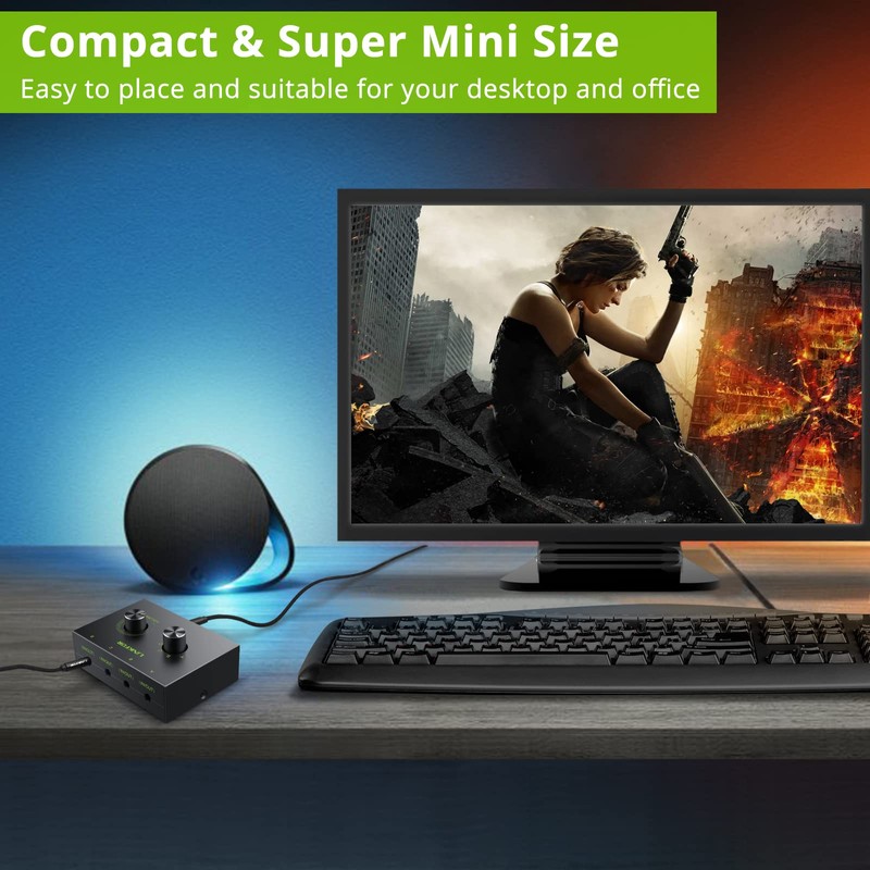 LiNKFOR 4 Port 3.5mm Stereo Audio Switcher Support 1 In