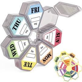 7-in-1 Travel Pill Organizer Set with 7 Small Pill Box Components Assembles into a Large Circular Pill Box Each Small Pill Case Can Be Used Separately Ideal (1Pack Gray with 14 Label Stickers)