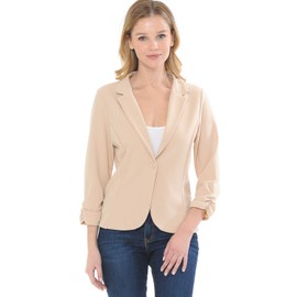 MINEFREE Women's 3/4 Sleeve Lightweight Casual Work Knit Blazer Jacket Solid Nude L