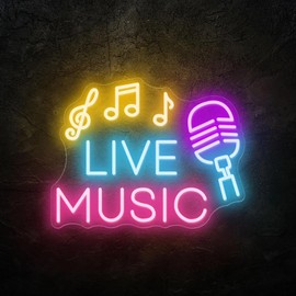Live Music Neon Sign, Studio Lights, DJ Sign, LED Fall Decor, Recording Studio, Jamming Room, Bar Neon Signs Autumn Retro Music Show Party Decor
