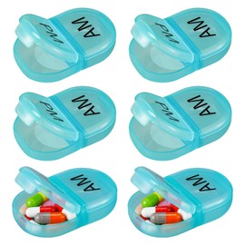 6 Pack Pill Organizer Pocket Small Case Holder Am Pm Pill Case Portable Two Compartment Round Travel 2 Times a Day for Vitamin Medication Supplement(Green)