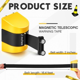 Barydat 2 Pcs 16.4 ft Magnetic Retractable Wall Barrier, Wall Mount Crowd Control Safety Belt with ABS Case, Black Belt for Grocery Retail Store Stadium