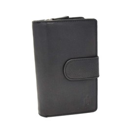 Womens Soft Real Leather Purse Trifold Booklet Clutch Credit Card Coins Banknotes Holder AL22 (Black)