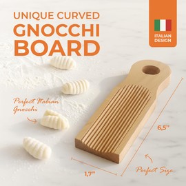 KneadEat Unique Curved Gnocchi Board Paddle, Unique Curved Design for Handmaking Italian Gnocchi Pasta. Perfect Ridges that Form the Grooves on the Gnocchi. Easy to Use and Clean. Italian taste party.