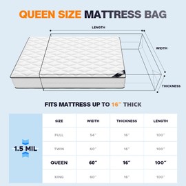 Plastic Mattress Bag for Moving Storage, Waterproof Mattress Cover, Mattress Protector for Moving Supplies (Queen)