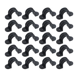 KUMGROT 20 Pcs Plastics U Shaped Bracket Black 2-Hole Pipe Clamp Pipe Hanger Strap with Screws for Desk Holder Shelves 0.98"/25mm