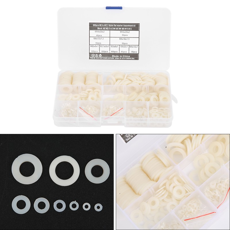 600Pcs Flat Washer 9 Sizes White Nylon Gasket Assortment Kit