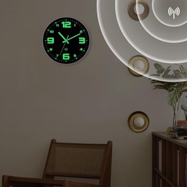 NESIFEE Wall Clock Radio-Controlled Clock Luminous Without Ticking Noises Silent 25 cm Large Vintage Black Modern Children's Room Clock Wall Living Room Easy to Read for Room Home Kitchen Bedroom