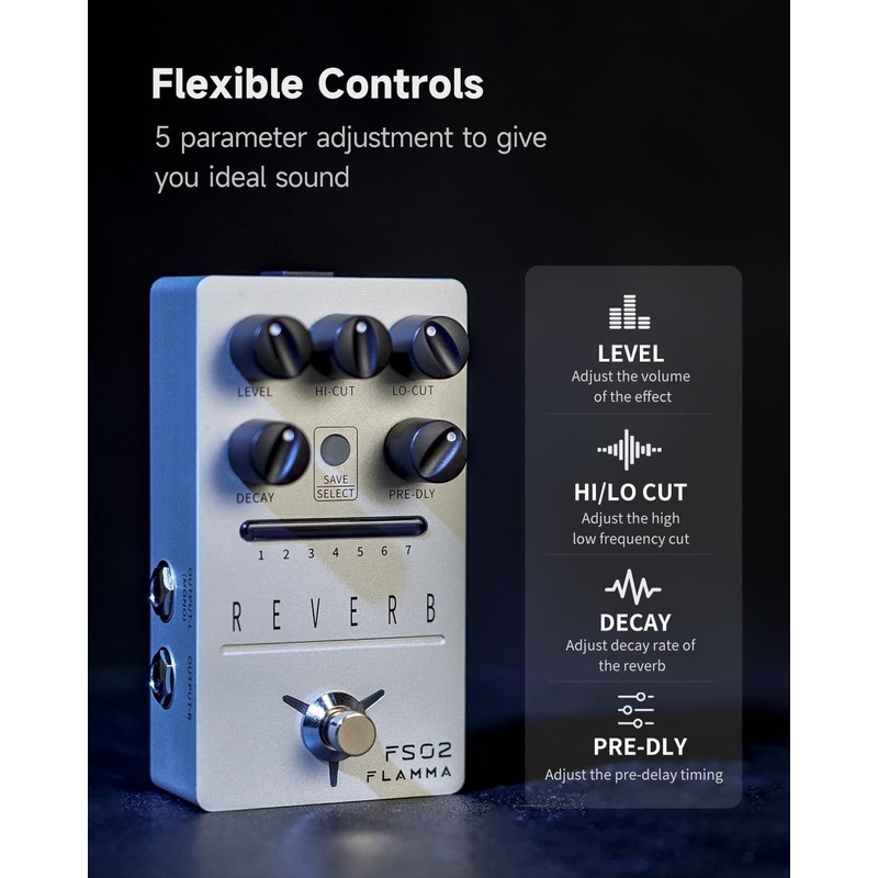 FLAMMA FS02 Reverb Pedal Stereo Guitar Effects with 7 Storable