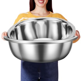 FillTouch 2 Pack Large Mixing Bowl Oversized All Purpose 304 Stainless Steel Polished Mirror Flat Base Metal Bowl for Home or Commercial Prepping Baking Mixing Marinating(16 Qt)