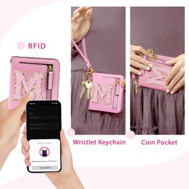 COSHAYSOO Easter Birthday Gifts Initial Wallet for Teenager Girls 8-10 10-12 12-14 14-16 Small RFID Bifold Wallet Travel Purse Unique Preteen Stuff Chenille Letter M Pink
