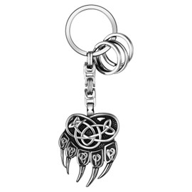 OIDEA Wolf Paw Keyring Viking Jewellery: Silver Men's Viking Celtic Knot Vintage Retro Jewellery Metal Stainless Steel with Key Rings Wolf Gift for Boyfriend Men Boys, silver
