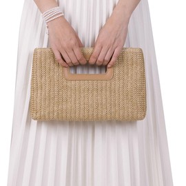Straw Clutch Purse for Women Travel Straw Beach Tote Bag Woven Rattan Envelope Bag Top Handle Crossbody Handbag for Summer, Black, Medium