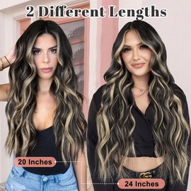 ALXNAN Clip in Hair Extensions for Women, Black Mix Blonde Long Wavy Hair Extensions Clip Ins 4PCS 20 Inch Synthetic Soft and Natural Thick Hair Pieces for Women