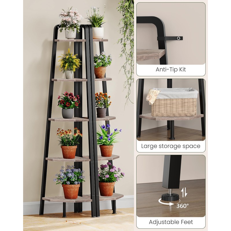 CHOEZON Corner Shelf, 5-Tier Ladder Corner Shelf, Ladder Bookshelf, 59.6"