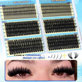 Lash Clusters 100D+160D+180D+200D Spikes Lash Individuals Manga Eyelash Clusters Long 14-21mm 528Pcs Russian D-Curly DIY Anime Cluster Eyelash Extensions Volume Thick Spiky Eyelash Extension Thin Band
