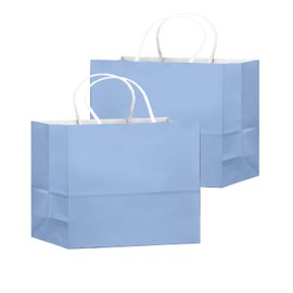 qiqee 24PCS Large Gift Bag with Handles Bulk 13"x4.5"x10" Gift Bags Light Blue Bags Multiple Uses (32x11x25cm,Wide Large)