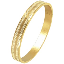 Britier 18K Gold Plated Love Bracelets for Women, Classic Greek Key Pattern Gold Bangles, Non-Tarnish Stainless Steel, Friendship Love Bangle, Elegant Gold Jewelry for Women, Meaningful Gift for Her.