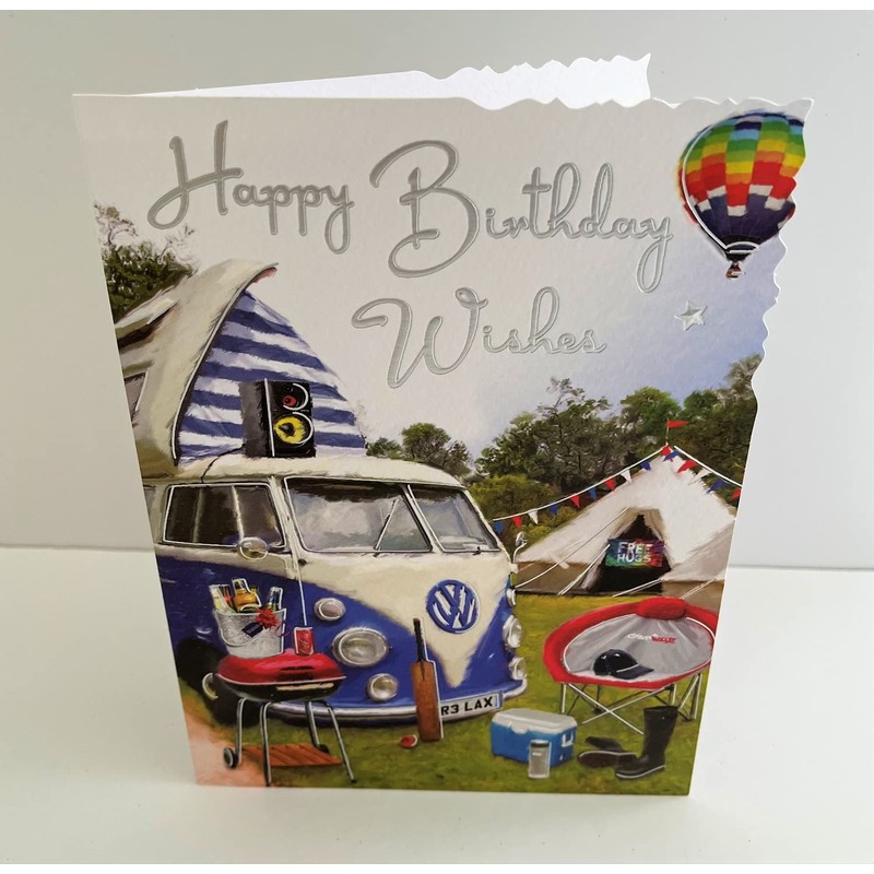 Jonny Javelin Male Happy Birthday Wishes Card - Retro Campervan