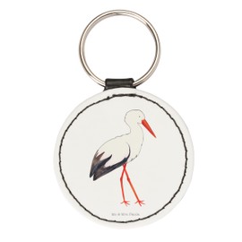 Mr. & Mrs. Panda Round Keyring Stork - Gift, Guardian Angel, Funny Sayings, Good Mood, Mother, Lucky Charm, Animal Motifs, White