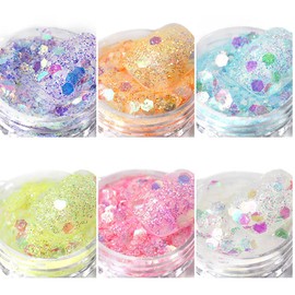 Glow in the Dark Glitter Set 6 Colors Glow in the Dark Nail Glitter Super Luminous Gel Nail Glitter Hologram Set Sequin & Powder Mix Size Glitter Glitter Hologram in Case