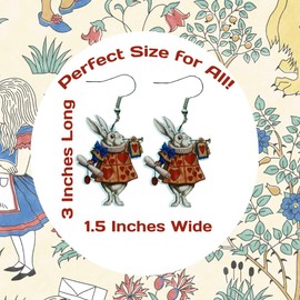 Bonito par de arete de conejo blanco de Alicia en el país de las maravillas de estilo clásico para mujeres, adolescentes, cosplay y mucho más. Divertido par de aretes colgantes de conejo blanco para