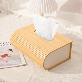 Tissue Box Cover - 7.76 x 5 x 3.23 inches Handmade Bamboo Tissue Box Cover Rectangle, Reusable Tissue Box for Bathroom, Bedroom, Office, Bedside Table (Standard)