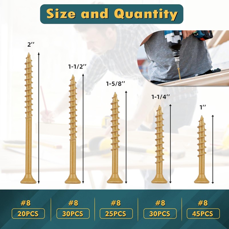 WELLOCKS #8 Deck Screws Kit, 150 PCS Tan Assortment with