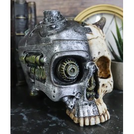Ebros Gift Steampunk Horned Demon Cyborg Robotic Geared Skull Decorative Jewelry Box Figurine 7" Long Robot Cranium Bone Devils Utility Stash Sculptural Box