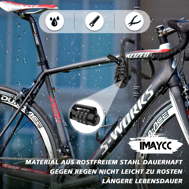 IMAYCC Bicycle Lock with Combination Code, Lightweight, Multifunctional Security Strap,