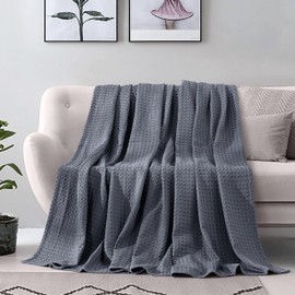 Elegant Comfort Premium 100% Cotton Waffle Blanket - Lightweight Breathable Waffle Weave Bed Blanket - Soft and Warm All Season Blanket for Couch, Sofa and Bed, TwinXL Size 68x90 Inches, Gray
