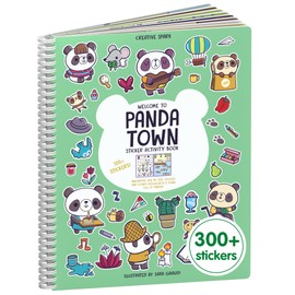 Cupkin Panda Town Sticker Book Activity for Kids, Toddler Airplane Travel Essentials, 300+ Stickers for Kids 8 Scenes + Coloring Book Pages, Panda Children's Book, Small Sticker Book
