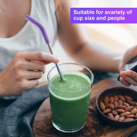 HINZIC 6Pcs Metal Straw Silicone Tips 5/16 inch Wide(8mm Outer Diameter) Food Grade Rubber Straw Covers Purple Flex Elbow Hydraflow Straw Replacement Tip for Stainless Steel Metal Straws