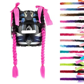 SEGO Helmet Pigtail Braids with Detachable Suction Cup with Bowknot Ponytails Hair for Women/Men 20 Inch 1 PCS/Pack (Helmet not Included)-Black to Deep Pink