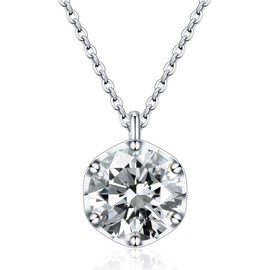 SAMIOVJ Moissanite Solitaire Necklace for Women, 0.5-3 Carat Lab Created Diamond Pendant Necklace White Gold Plated Sterling Silver, Anniversary Birthday Wedding Gifts for Wife