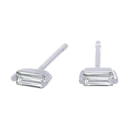 Baguette Cut Cubic Zirconia Or Moissanite Diamond Dainty Stud Earring In 14K Gold Over Sterling Silver, Cubic Zirconia Or Moissanite Diamond Mother's Day Gift For Her, Sterling Silver Moissanite Rose