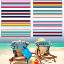 Boao 8 Pack Towel Bands for Beach Chairs Cruise Towel Clips for Lounge Beach Pool Chairs Towel Strap Holder Elastic Windproof Beach Accessories for Summer (Stripe, 8 Pack)