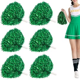 Niuhong 6 Pieces Cheer Leader Poms Pom Bright Metallic Cheers Ball Squad Cheer Sports Colours Pompoms Hand Flower Bands Spirit Cheering Pom Colours Accessories Cheerleading Sports Games Team (Green)