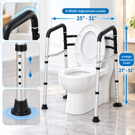 Adjustable Toilet Safety Rail for Bathroom Support – Freestanding Padded Grab Frame for Sitting and Standing Assistance