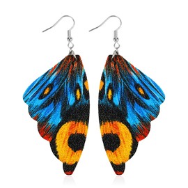 Butterfly Dangle Earrings Faux Leather Butterfly Wing Earrings Trendy Boho Hook Earrings Women Girls Fashion Accessories (colored butterfly)