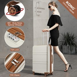 Kono Luggage Sets 3 Piece Set Hardshell Lightweight 20in 24in 28in Carry On Suitcase with Spinner Wheels TSA Lock (Cream White)