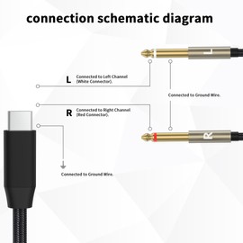 ZTOXLR USB C to Dual 6.35mm 1/4 inch Stereo Splitter Y Cable, USB Type C to Dual 6.35mm 1/4 inch TS Audio Cord for Smartphone, Tablet, Laptop Link Amplifier, Mixing Console Mixer, Speaker, 16FT