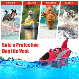 Mosucoirl Dog Life Jacket High Flotation,Shark Dog Lifesavers Floats Coat High Visibility Reflective Pet Safety Vest Swimsuits Small Medium Large Dog Life Vest for Swimming Boating Surfing Kayaking