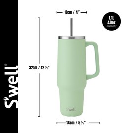S'well Tumbler XL, Reusable Drinks Tumbler with Straw, Triple-Layered Stainless Steel Bottle, Keeps Drinks Hot for 10h and Cold for 50h, 1180ml, Pistachio