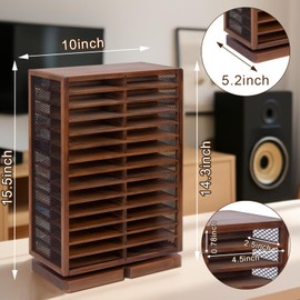 WodGod Cassette Tape Storage Box, Wood Cassette Rack, Wooden Cassette Tape Holder 360-Degree Rotatable, 56 Capacity, Double-Sided & Diamond Metal Wire Mesh, the Ideal Gift for Cassette Collectors
